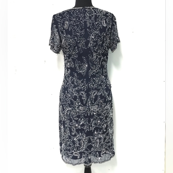 Pisarro Nights Beaded Leaf Sheath nave blue Dress in Size 10 - Picture 3 of 5